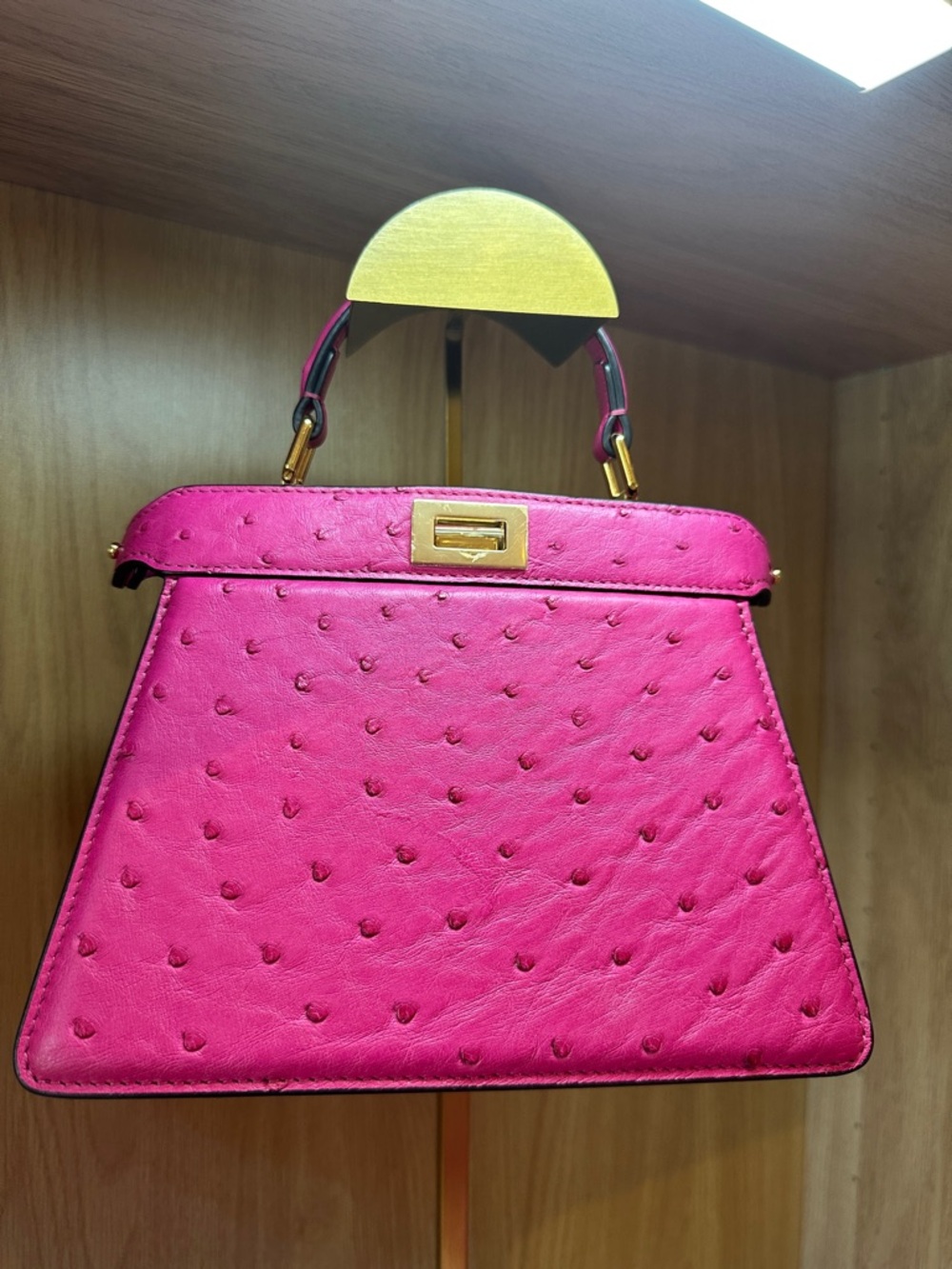 Fendi Hot Pink Ostrich-Textured Top Handle Satchel